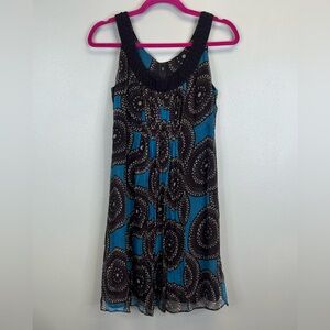 Tory Burch 100% Silk Dress Blue Brown Circles Womens 2 Abstract Travel Resort